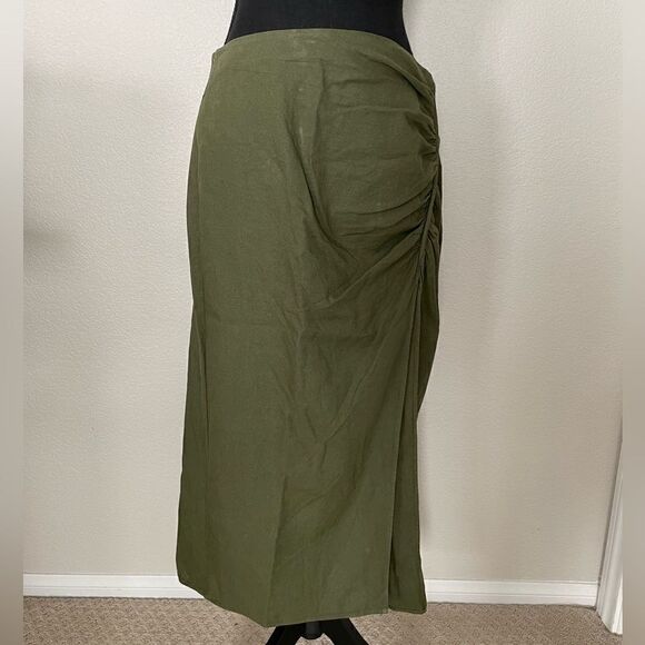 NWT Zara Ruched Linen Blend Midi Skirt - Picture 2 of 12